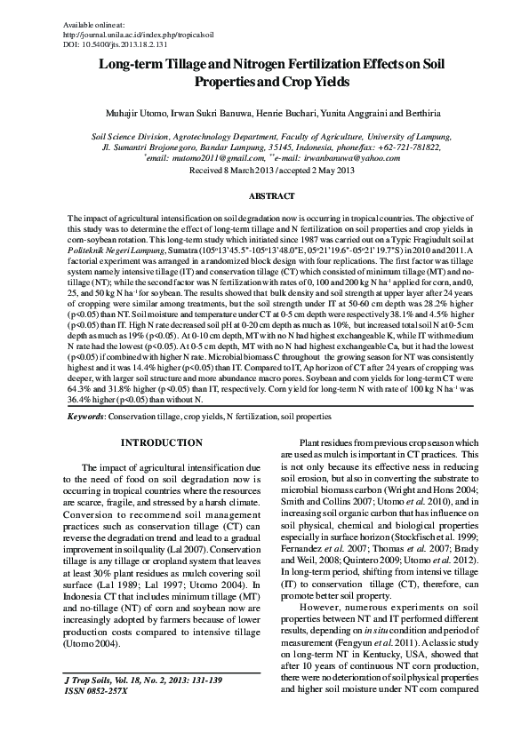 (PDF) Long-term Tillage and Nitrogen Fertilization Effects on Soil ...