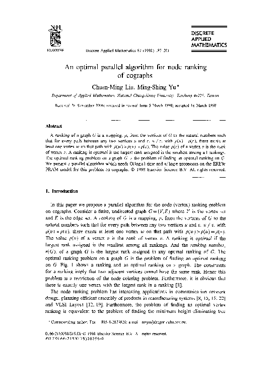(PDF) An optimal parallel algorithm for node ranking of cographs
