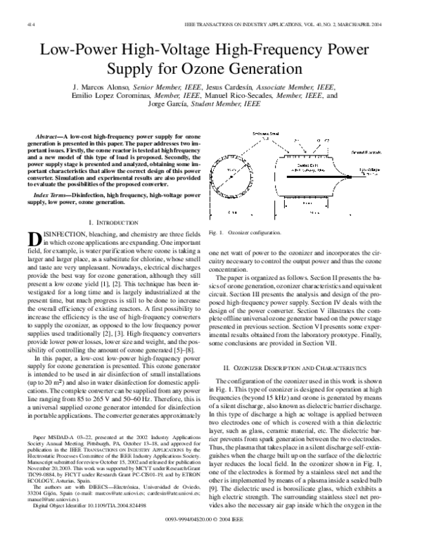 (PDF) LowPower HighVoltage HighFrequency Power Supply for Ozone