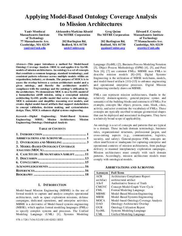 (PDF) Applying Model-Based Ontology Coverage Analysis to Mission ...