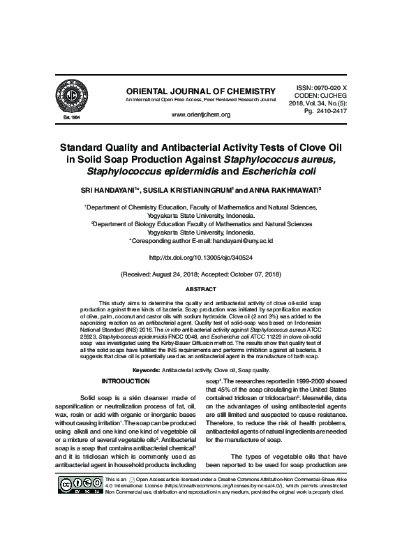 (PDF) Standard Quality and Antibacterial Activity Tests of Clove Oil in ...