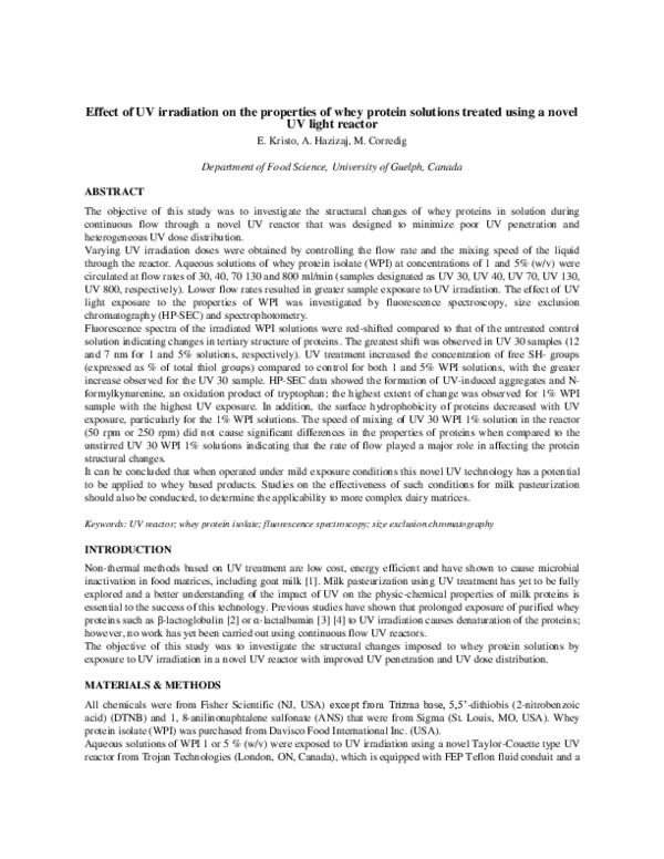 (PDF) Effect of UV irradiation on the properties of whey protein ...