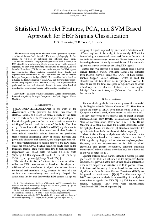 (PDF) Statistical Wavelet Features, Pca, And Svm Based Approach For Eeg ...