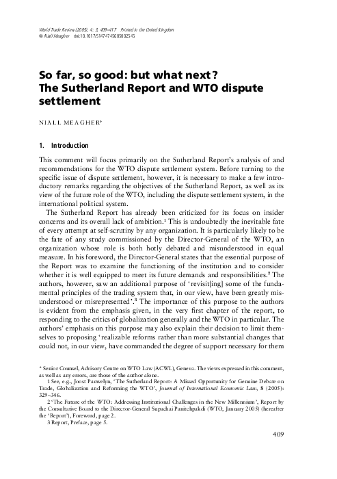 (PDF) So far, so good: but what next? The Sutherland Report and WTO ...