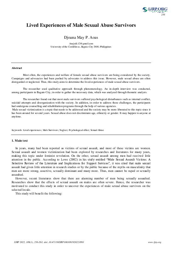 (PDF) Lived Experiences of Male Sexual Abuse Survivors