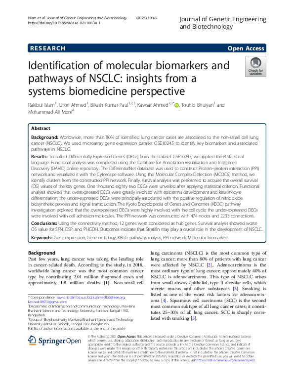 (PDF) Identification of molecular biomarkers and pathways of NSCLC ...