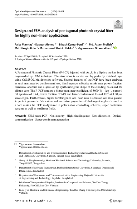 (PDF) Design and FEM analysis of pentagonal photonic crystal fiber for ...