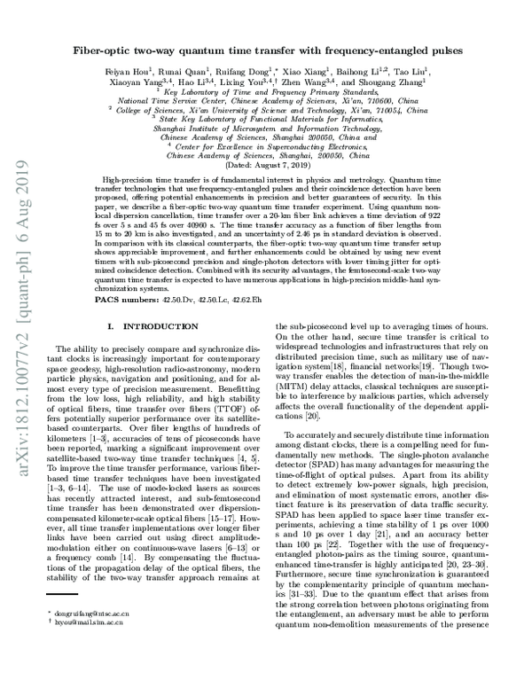 (PDF) Fiber-optic two-way quantum time transfer with frequency ...
