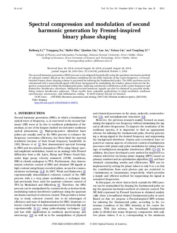 (PDF) Spectral compression and modulation of second harmonic generation ...