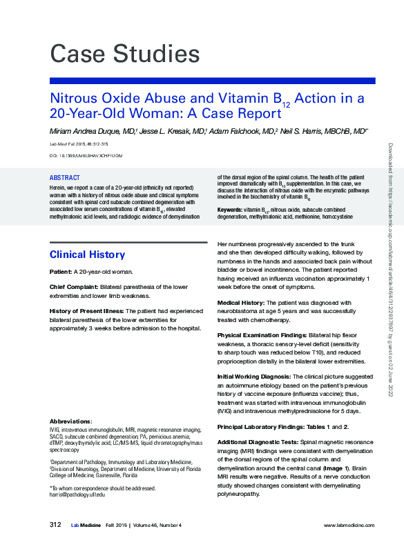 (PDF) Nitrous Oxide Abuse and Vitamin B12Action in a 20-Year-Old Woman ...