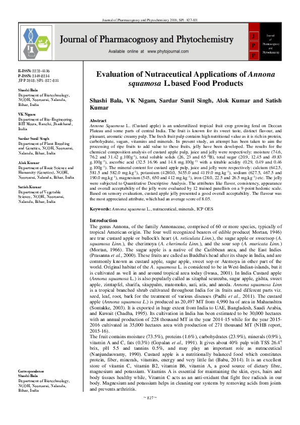 (PDF) Evaluation of Nutraceutical Applications of Annona squamosa L ...