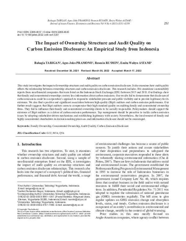(PDF) The Impact of Ownership Structure and Audit Quality on Carbon ...