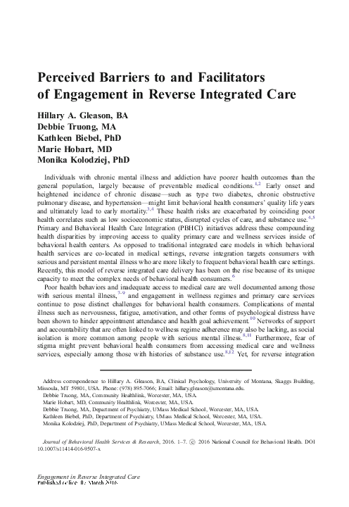 (PDF) Perceived Barriers to and Facilitators of Engagement in Reverse ...
