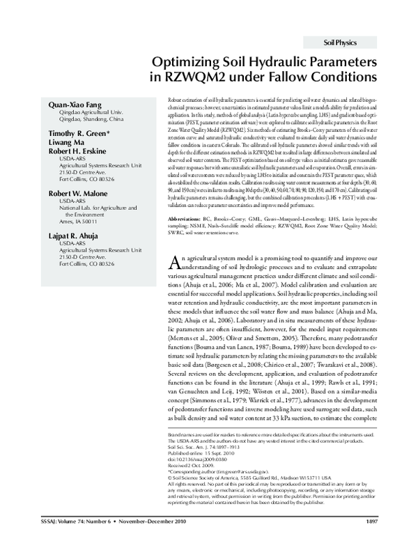 (PDF) Optimizing Soil Hydraulic Parameters in RZWQM2 under Fallow ...
