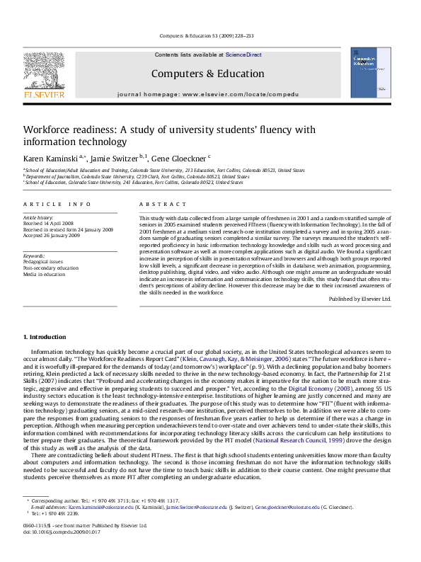 (PDF) Workforce readiness: A study of university students’ fluency with ...