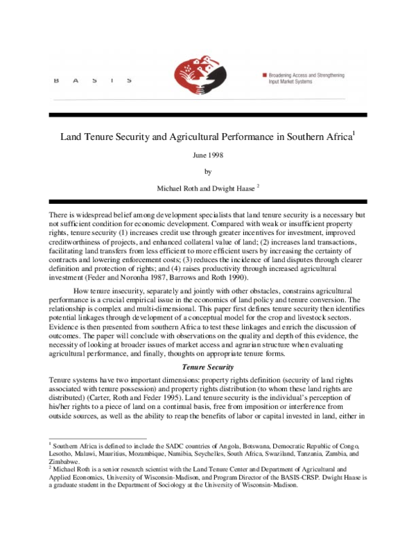 (PDF) Land tenure security and agricultural performance in Southern Africa
