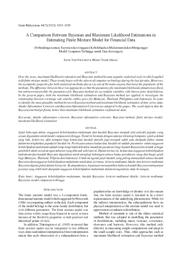 (PDF) A Comparison Between Bayesian and Maximum Likelihood Estimations ...