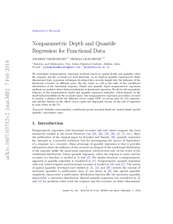 (PDF) Nonparametric depth and quantile regression for functional data