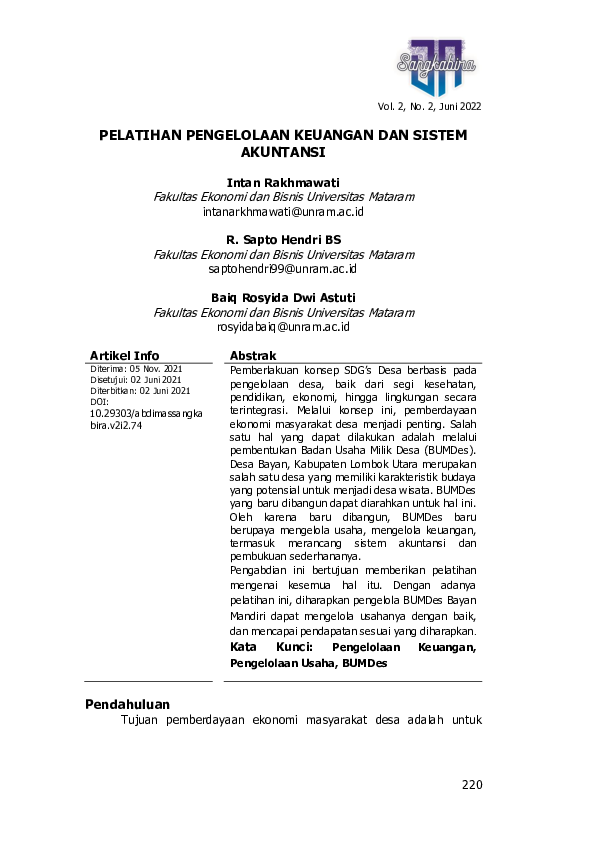 (PDF) Pelatihan Pengelolaan Keuangan Dan Sistem Akuntansi