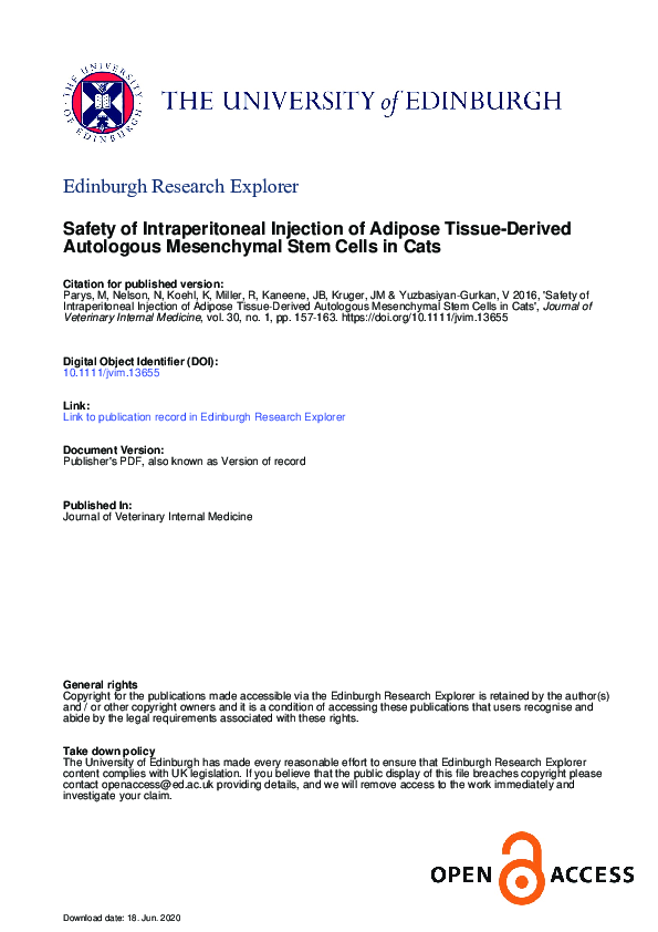 (PDF) Safety of Intraperitoneal Injection of Adipose Tissue-Derived ...