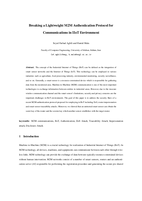 (PDF) Breaking a Lightweight M2M Authentication Protocol for ...