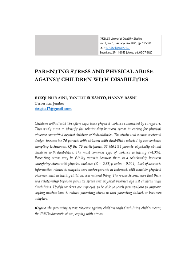 (PDF) Parenting Stress and Physical Abuse against Children with ...