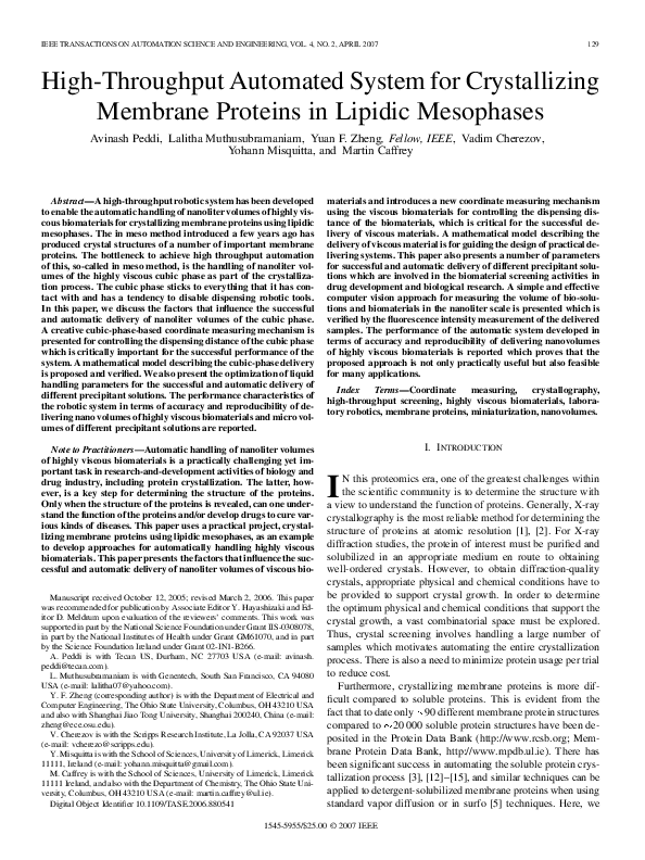 (PDF) High-Throughput Automated System for Crystallizing Membrane ...