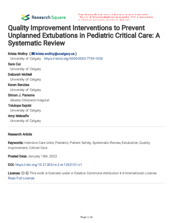 (PDF) Quality Improvement Interventions to Prevent Unplanned ...