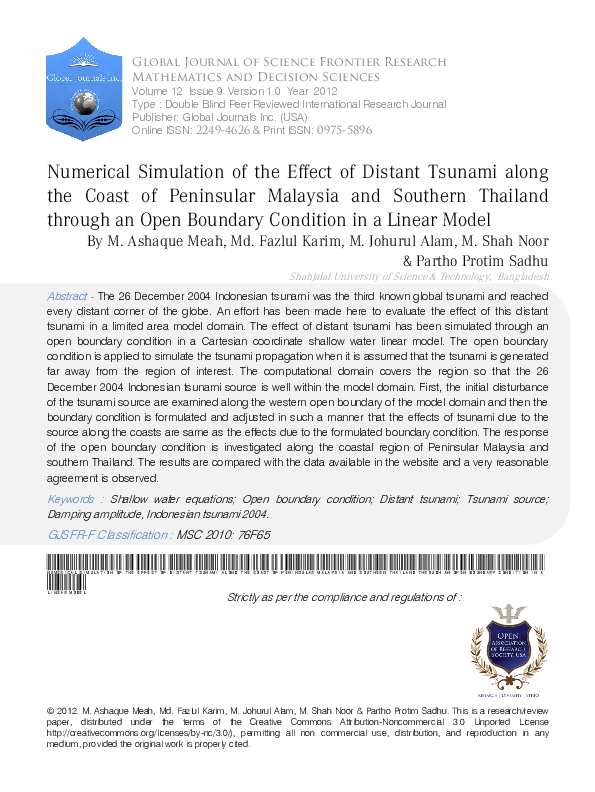 (PDF) Numerical Simulation of the Effect of Distant Tsunami along the ...
