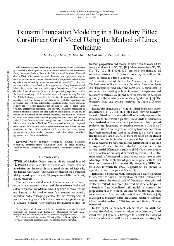  pdf tsunami inundation modeling in a boundary fitted curvilinear grid