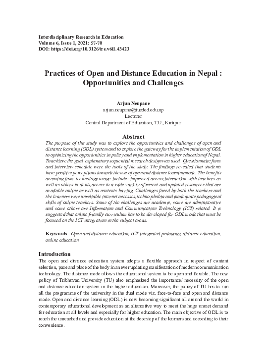 (PDF) Practices of Open and Distance Education in Nepal : Opportunities ...