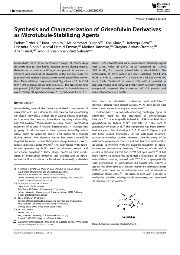 (PDF) Synthesis and Characterization of Griseofulvin Derivatives as ...