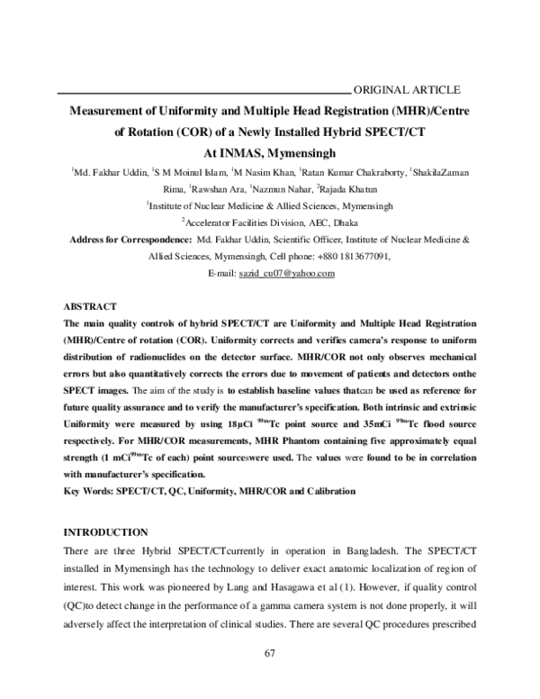 (PDF) Measurement of Uniformity and Multiple Head Registration (MHR ...