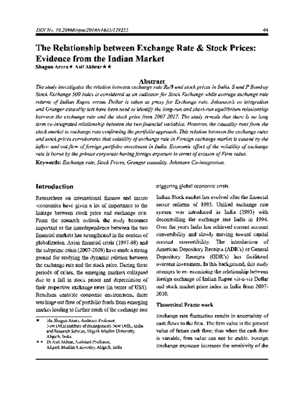 (PDF) The Relationship between Exchange Rate & Stock Prices: Evidence ...