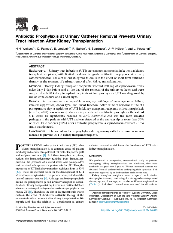 (PDF) Antibiotic Prophylaxis at Urinary Catheter Removal Prevents ...