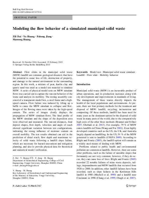 (PDF) Modeling the flow behavior of a simulated municipal solid waste