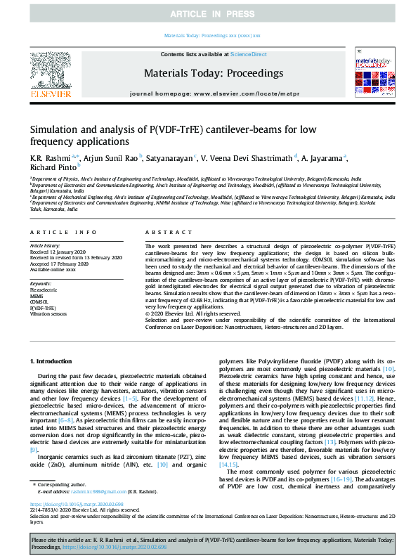 (PDF) Simulation and analysis of P(VDF-TrFE) cantilever-beams for low ...