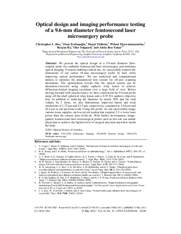 (PDF) Optical design and imaging performance testing of a 96-mm ...