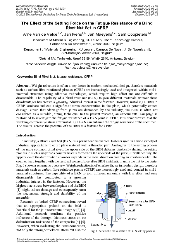 (PDF) The Effect of the Setting Force on the Fatigue Resistance of a ...
