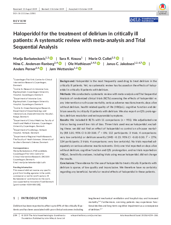 (PDF) Haloperidol for the treatment of delirium in critically ill ...