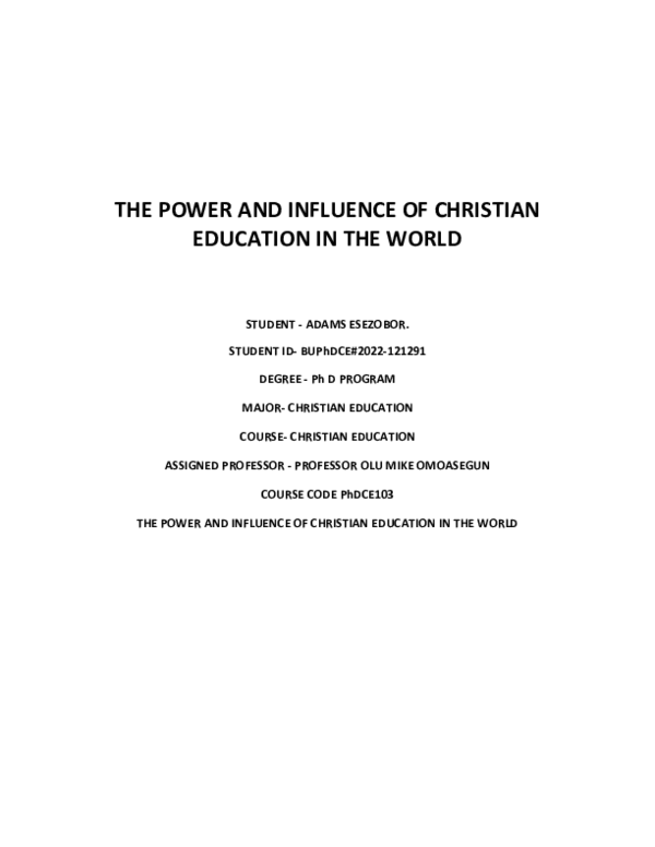 (PDF) THE POWER AND INFLUENCE OF CHRISTIAN EDUCATION IN THE WORLD