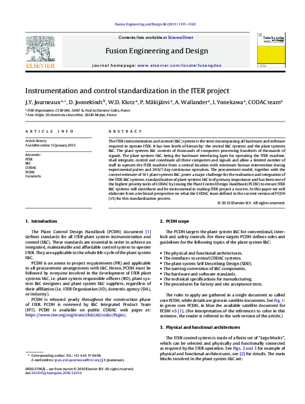 (PDF) Instrumentation and control standardization in the ITER project