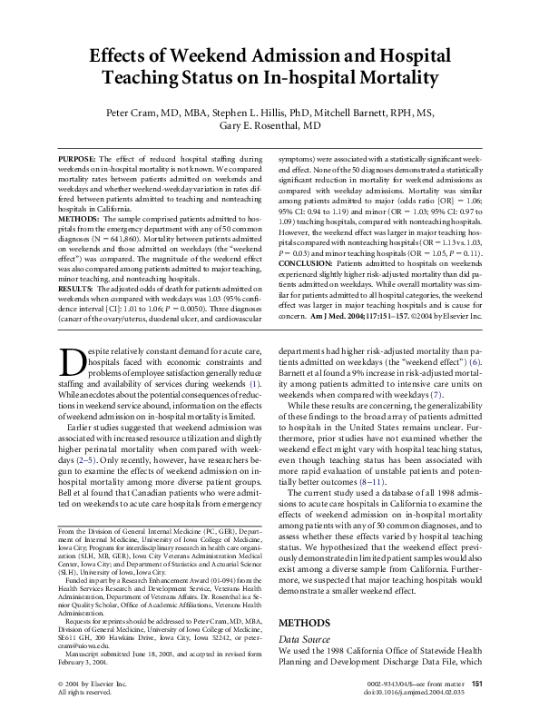 (PDF) Effects of weekend admission and hospital teaching status on in ...