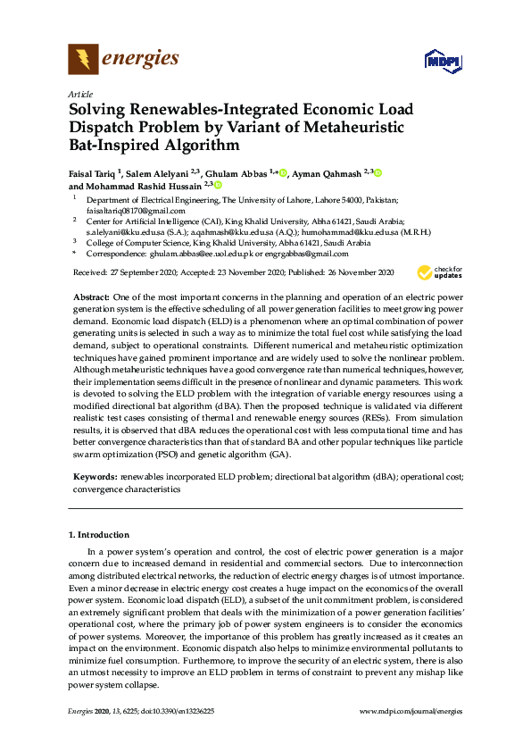 (PDF) Solving Renewables-Integrated Economic Load Dispatch Problem by ...
