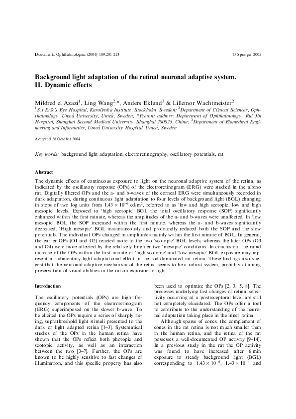 (PDF) Background light adaptation of the retinal neuronal adaptive ...