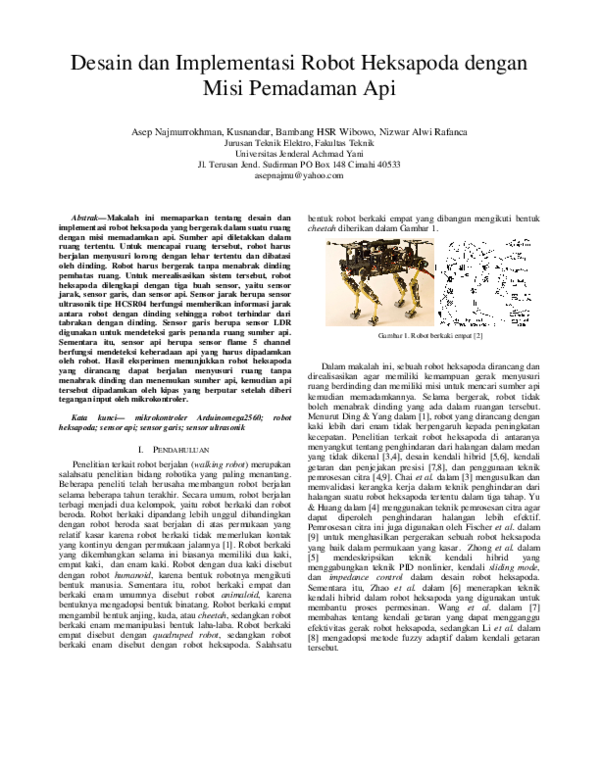 (PDF) Desain dan Implementasi Robot Heksapoda dengan Misi Pemadaman Api