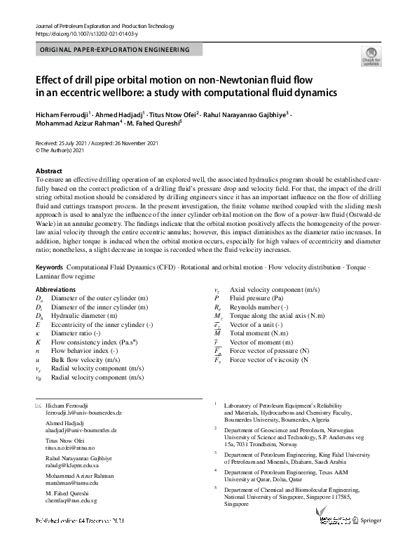 (PDF) Effect of drill pipe orbital motion on non-Newtonian fluid flow ...