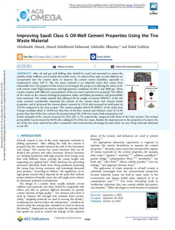 (PDF) Improving Saudi Class G Oil-Well Cement Properties Using the Tire ...