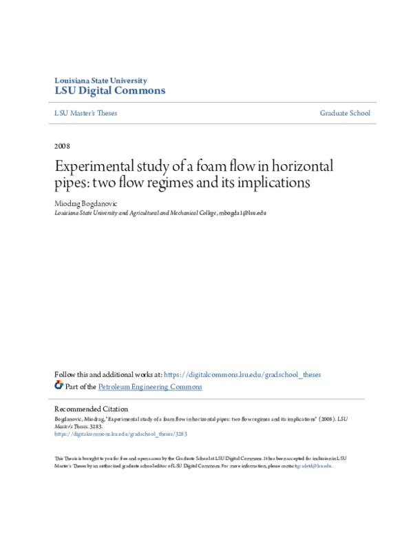 (PDF) Experimental study of foam flow in horizontal pipes: Two flow ...