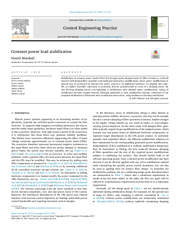 (PDF) Constant power load stabilization